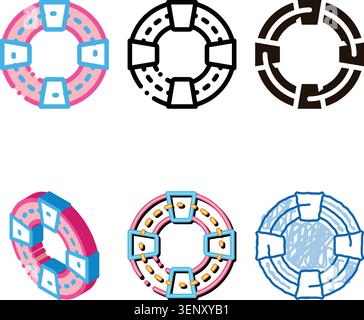 Volunteers Support Life Saver Vector Line Icon. forms Volunteers Support, Flotation Ring Lifebuoy Linear Pictogram. Heart On Web Site, Person Silhouet Stock Vector