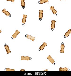 pattern Mustard sauce in a yellow plastic squeeze bottle on white background, classic fast food condiment and versatile cooking ingredient for burgers Stock Vector