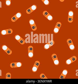 pattern user interface element depicting a secured padlock on an orange toggle switch, representing a locked state for privacy, security, and restrict Stock Vector