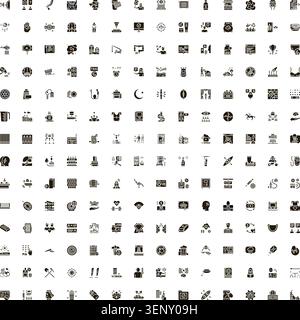 Comprehensive set of black pictogram icons covering numerous concepts like business, health, technology, people, communication, food, travel, and more Stock Vector