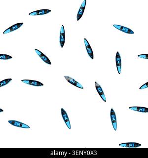 pattern Blue tandem kayak top view with two black seats on white background, ideal for summer paddling, recreation and adventure vector style flat ill Stock Vector