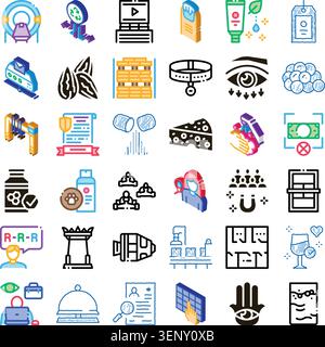 Isometric line icons collection displaying concepts related to healthcare, food, technology, pets, finance, law, beauty, and office work on a white ba Stock Vector