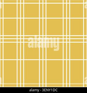 Seamless plaid pattern with white intersecting lines on mustard background. Repeating geometric design suitable for fabric, apparel, home textiles, wr Stock Photo