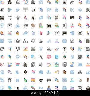 Diverse conceptual flat icons illustrating various themes and subjects, depicting an assortment of objects, activities, and ideas for web, app, and in Stock Vector