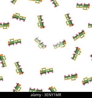 pattern wooden train toy cartoon. plastic magnetic, remote collectible, miniature realistic wooden train toy sign. seamless symbol vector illustration Stock Vector