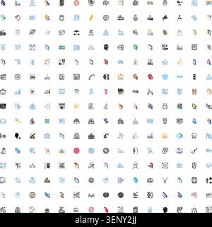 Large set of flat design style icons representing various concepts including business, technology, finance, health, food, real estate, and communicati Stock Vector