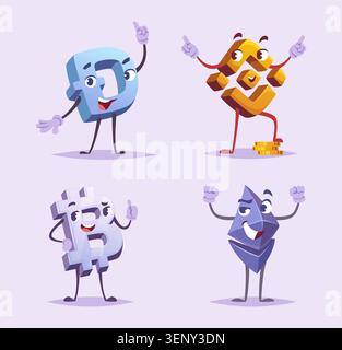 Bitcoin Mascot. Funny vector bitcoin characters with coins charts and crypto poses in cartoon fintech style exact collection Stock Vector