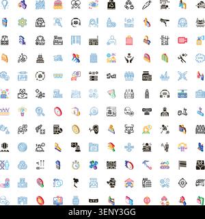 Large collection of diverse web service. Internet. Business. Technology. Lifestyle. And industry concept icons in modern line and isometric styles. Cr Stock Vector