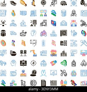 Diverse pictograms set illustrating a wide range of subjects, from technology and business to lifestyle and human activities, providing a comprehensiv Stock Vector