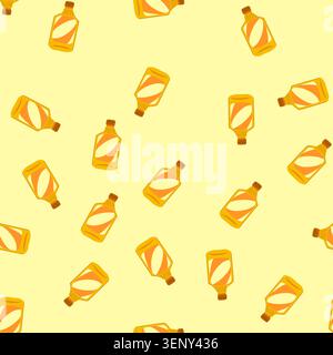 pattern cap mustard bottle cartoon. label spicy, smooth spread, sandwich hotdog cap mustard bottle sign. seamless vector illustration Stock Vector