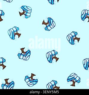 seamless pattern Fantasy tree with flowing light blue canopy, purple accents and glowing orbs, evoking an enchanted, whimsical forest scene perfect fo Stock Vector