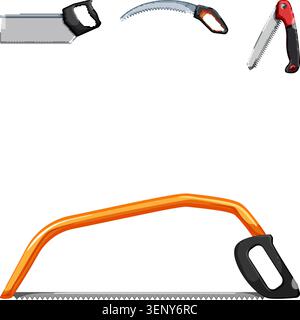 Collection of various hand saws presenting essential tools for woodworking, gardening, construction, and home projects, all isolated on a clean white Stock Vector