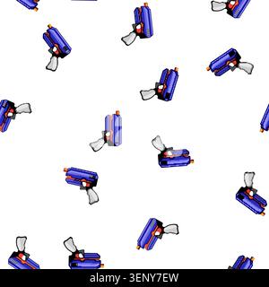 pattern Iconic style illustration depicting a vibrant purple and orange foam dart blaster toy, designed for children engaged in creative play and ente Stock Vector