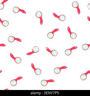 pattern handheld personal accessory featuring a red handle and a circular reflective surface, commonly used for grooming, makeup application, or exami Stock Vector