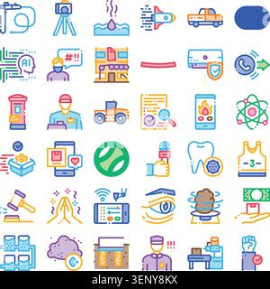 Set of various technology, communication, and service related icons offering a comprehensive visual representation of modern industries and digital li Stock Vector
