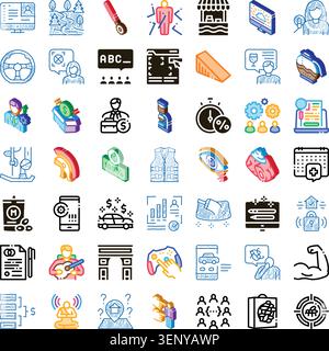 Doodle style isometric icon collection for business, online services, technology, lifestyle and health  versatile set for web, print, apps, infographi Stock Vector