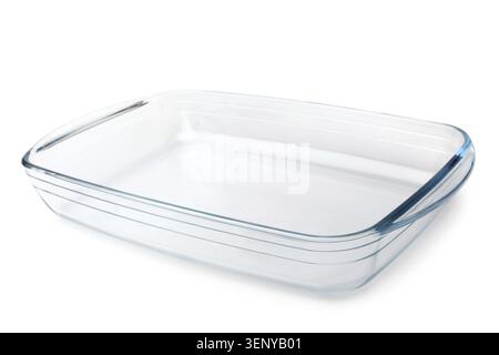 Glass baking tray on white background Stock Photo