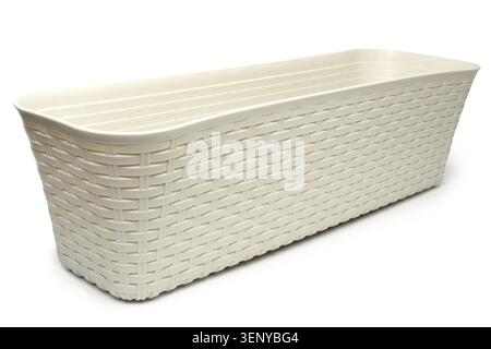 Long empty flowerpot on white background Stock Photo
