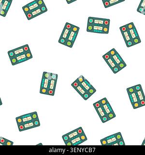 pattern knobs retro control panel cartoon. dials switches, levers meters, buttons lights knobs retro control panel sign. seamless symbol vector illust Stock Vector