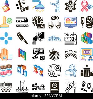 Set of various business, technology, industrial, and health related glyph icons representing various concepts, services, and activities across differe Stock Vector