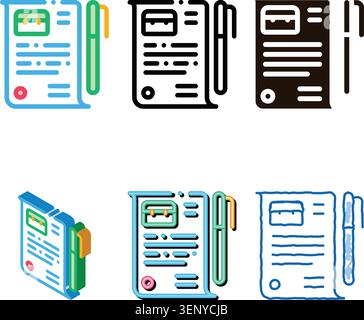 Job Agreement Contract Worksheet And Pen Vector Icon series Thin Line. Business Contract And Recruitment Candidate, Team Work And Partnership Stock Vector