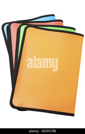 Bright colored plastic folders isolated on white background Stock Photo