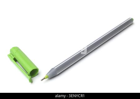 Green ball point pen on white background Stock Photo