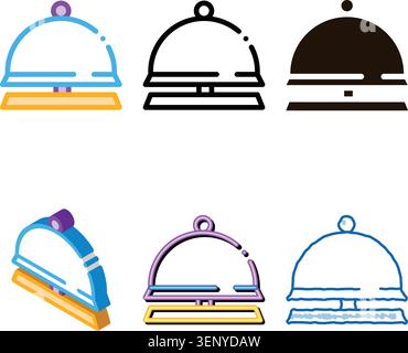 Reception Equipment Bell Vector Thin Line Icon. Table-bell Reception Device Hotel Performance Of Service Equipment Linear Pictogram. styles Business H Stock Vector