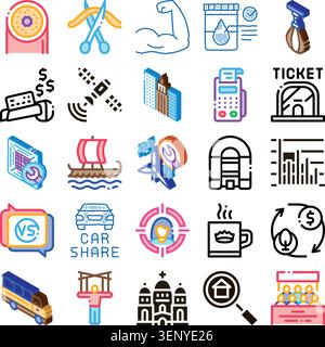 Collection of various business, management, finance, technology, design, and service line icons, representing different processes, concepts, and eleme Stock Vector