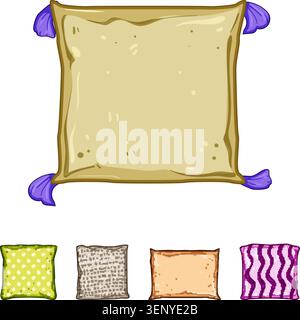 Assortment of colorful and cozy cartoon throw pillows, featuring various patterns and textures, perfect for adding comfort and style to home interiors Stock Vector