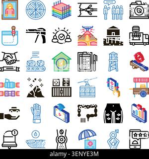 Collection of various colorful and line art icons representing business, technology, lifestyle, industry, and healthcare concepts in a modern flat des Stock Vector