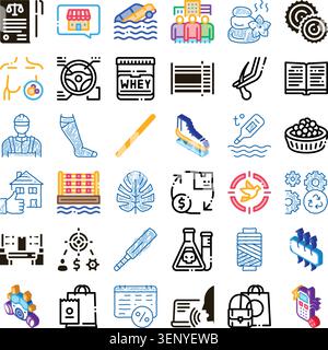 Collection of clean line icons and pictograms covering business, industry, health, sports, nature and lifestyle themes for versatile design, branding Stock Vector