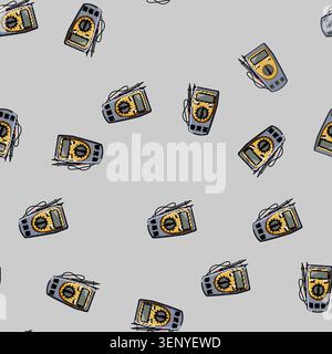 seamless pattern Multimeter tool measuring electric current, voltage, and resistance, providing essential functions for electrical testing, troublesho Stock Vector