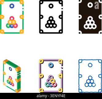 Interactive Game Billiard Vector variants Thin Line Icon. Balls And Billiard-cue Cue Children Playing Gaming Items Figure Pieces Linear Pictogram. Joy Stock Vector