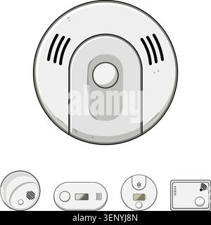 Collection of various safety alarm devices, including carbon monoxide detectors and a smoke alarm, providing protection against invisible dangers at h Stock Vector