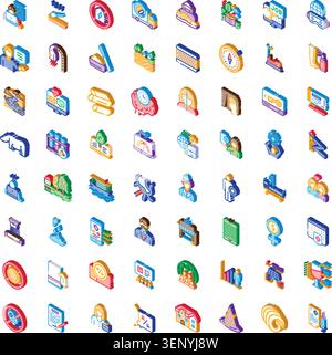 Isometric set of colorful icons representing business, education, medicine, technology, finance and human resources for web, app and infographic use, Stock Vector