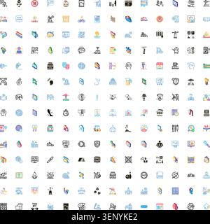 Large collection of diverse outline icons covering concepts from business, finance, and technology to healthcare, education, and nature, representing Stock Vector