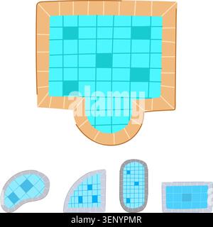 Top down collection of varied swimming pool shapes and layouts for residential and resort design, showcasing options for backyard, hotel, and architec Stock Vector
