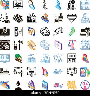 Collection of diverse isometric icons representing various abstract concepts, industries, logistics, healthcare, agriculture, and technology, perfect Stock Vector