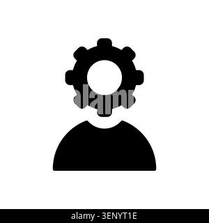 Gear head mind thinking features black vector icon. It visualizes human brain mechanics eps 10. Stock Vector