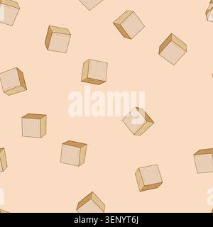 seamless pattern cube wooden blocks cartoon. wood build, business play, game construction cube wooden blocks sign vector Stock Vector