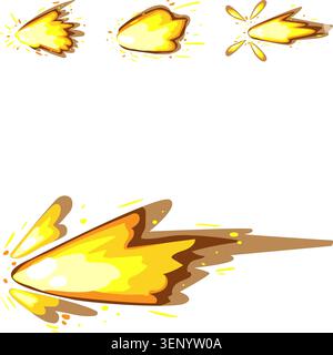 Cartoon muzzle flashes and energy blast effects for game and animation use, showing firing, explosions and projectile impacts in bright yellow orange Stock Vector