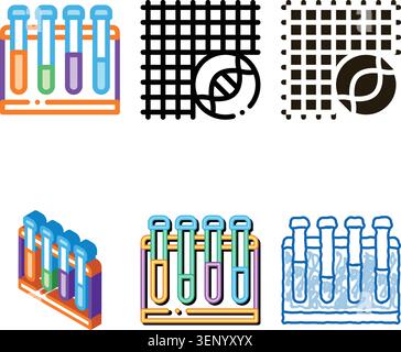 Glass Test Tubes On Tube Rack Biomaterial Vector Icon Thin Line. Biology And Science designs Flasks, Bioengineering, Dna And Medicine Biomaterial Conc Stock Vector