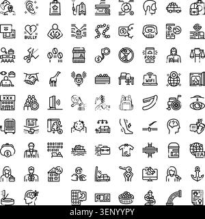 Collection of conceptual line art icons featuring common objects, human senses, business activities, and technological elements for infographical cont Stock Vector
