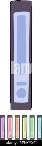 Dark gray and light blue video cassette spine standing vertically, representing retro analogue television and movie entertainment from the 80s and 90s Stock Vector