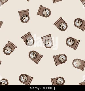 seamless pattern analog travel alarm clock cartoon. lightweight battery, loud durable, multifunction led analog travel alarm clock sign vector Stock Vector