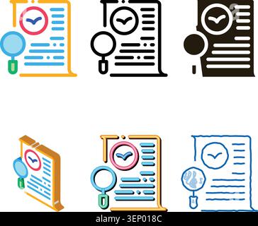 Bird Document List Research Icon Thin Line Vector. Document Paper Page And modern Magnifier Equipment, Loupe Tool Concept Linear Pictogram. Color Isol Stock Vector