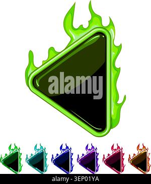 interface fire game button cartoon. ui space, gui menu, kit play interface fire game button sign colorful illustration Stock Vector