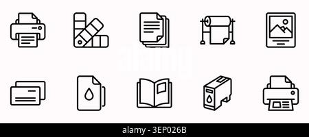 Digital printing industry and publishing service outline line icon set Stock Vector