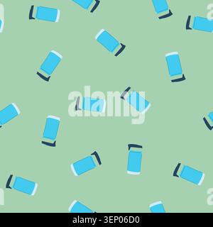 pattern hand thermos cup cartoon. thermal water, drink lid, bottle flask hand thermos cup sign. seamless vector illustration Stock Vector